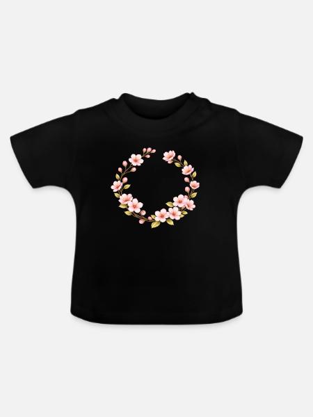 Frühlingsmotiv Kirschblüten Rahmen - Baby Bio-T-Shirt mit Rundhals - Schwarz