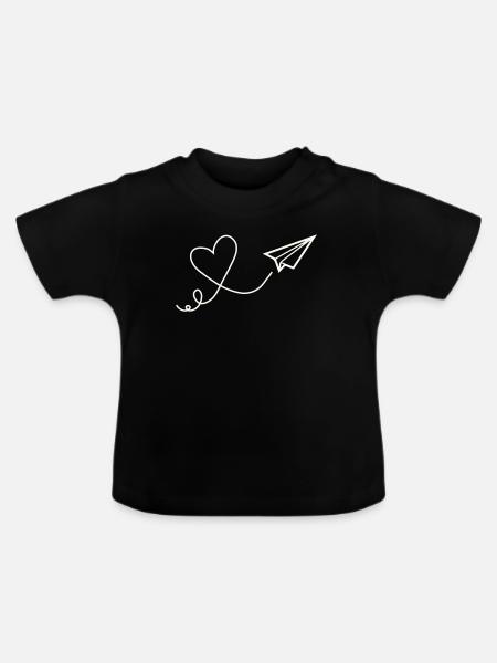 Herzflug Linienkunst - Baby Bio-T-Shirt mit Rundhals - Schwarz