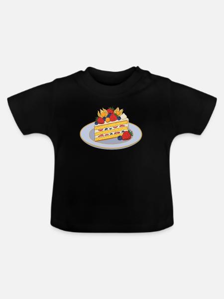Fruchtige Tortenscheibe mit Beeren - Baby Bio-T-Shirt mit Rundhals - Schwarz