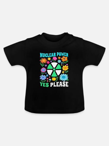 Atomkraft ja bitte mit Blumen - Baby Bio-T-Shirt mit Rundhals - Schwarz