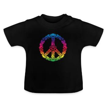 Peace Zeichen Blumen Floral Boho Style - Baby Bio-T-Shirt mit Rundhals - Schwarz - Vorne