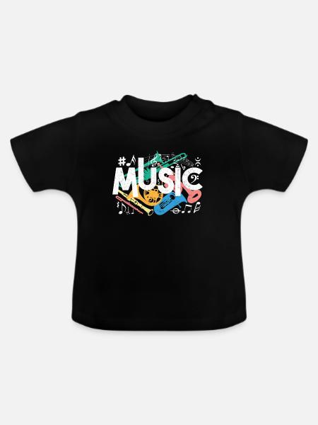 Farbenfrohe Musikmotive - Baby Bio-T-Shirt mit Rundhals - Schwarz