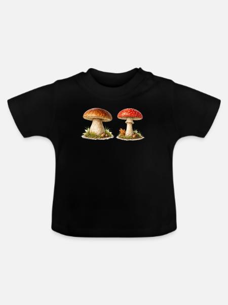 Waldpilze Pilze im Aquarellstil - Baby Bio-T-Shirt mit Rundhals - Schwarz