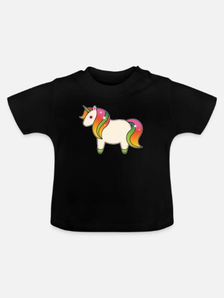 Regenbogen Einhorn - Baby Bio-T-Shirt mit Rundhals - Schwarz
