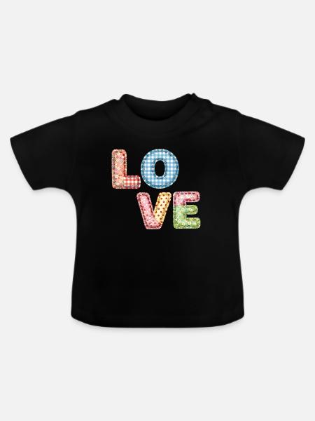 Love Patchwork Design Bunte Stoffflicken - Baby Bio-T-Shirt mit Rundhals - Schwarz