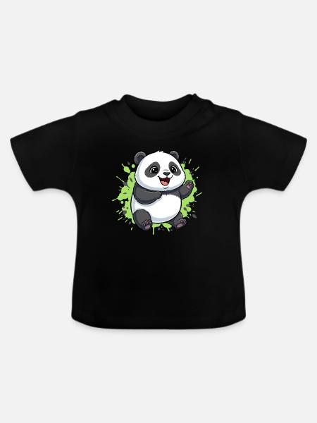 Fröhlicher Panda Splash - Baby Bio-T-Shirt mit Rundhals - Schwarz