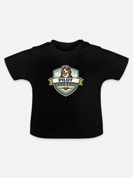 Hundepilot Abzeichen Cartoon - Baby Bio-T-Shirt mit Rundhals - Schwarz