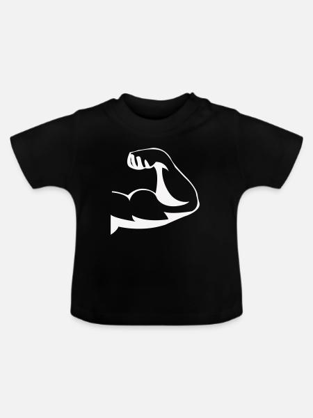 Kraftvoller Bizeps Silhouette - Baby Bio-T-Shirt mit Rundhals - Schwarz