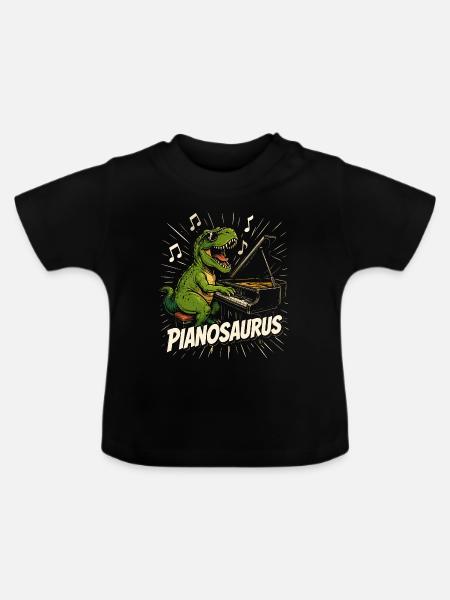 Spaßiger Pianist-Dinosaurier - Baby Bio-T-Shirt mit Rundhals - Schwarz