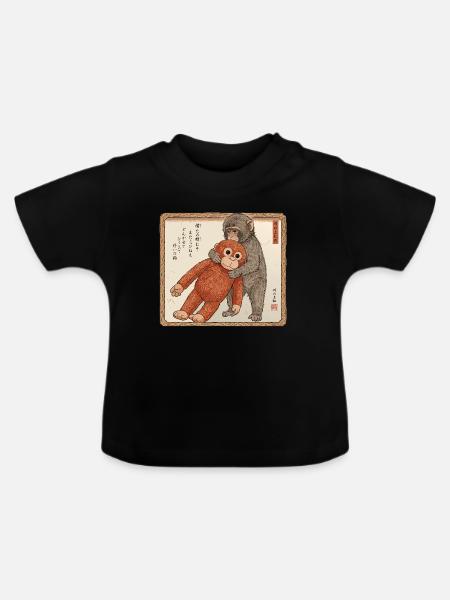 Ukiyo-e Baby Monkey Punch - Baby Bio-T-Shirt mit Rundhals - Schwarz