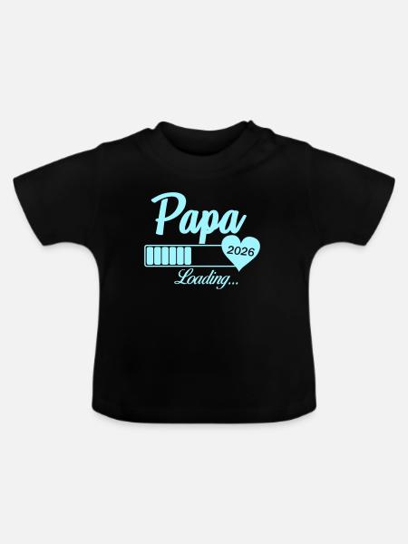 Papa Loading 2026 Herz - Baby Bio-T-Shirt mit Rundhals - Schwarz