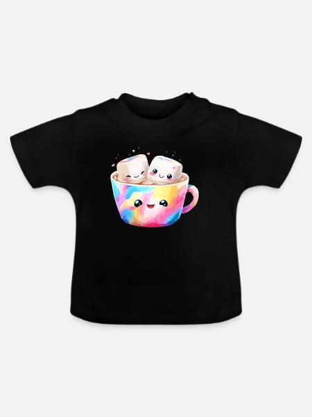 Kunterbunte Marshmallow Kaffeetasse - Baby Bio-T-Shirt mit Rundhals - Schwarz