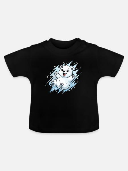 Fröhlicher Polarbär Spritzer - Baby Bio-T-Shirt mit Rundhals - Schwarz