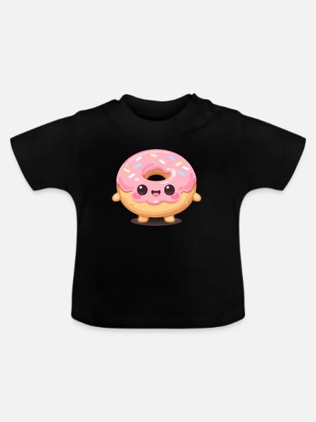 Kawaii Donut Lächeln - Baby Bio-T-Shirt mit Rundhals - Schwarz