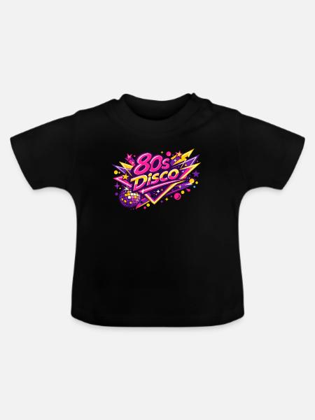 Retro 1980 80s Disco - Baby Bio-T-Shirt mit Rundhals - Schwarz