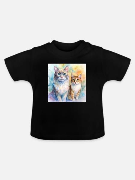 Aquarell-Katzen-Porträt - Baby Bio-T-Shirt mit Rundhals - Schwarz