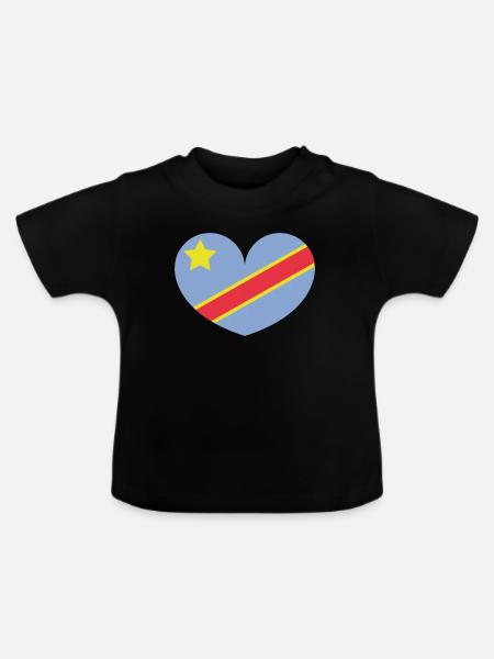 Kongo-Herzflagge - Baby Bio-T-Shirt mit Rundhals - Schwarz