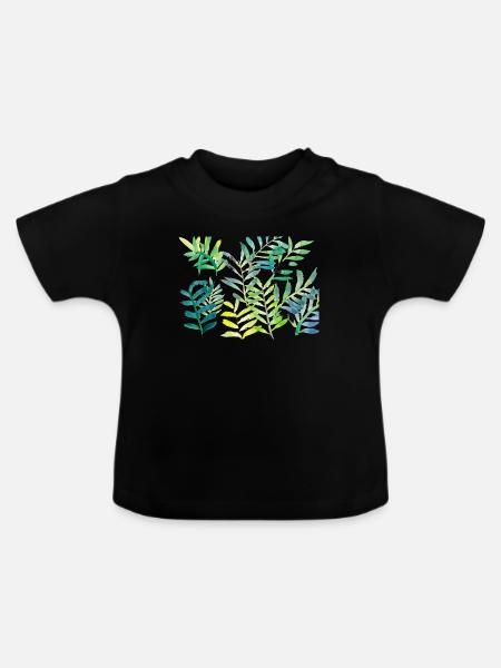 Wasserfarbene Blattzweige - Baby Bio-T-Shirt mit Rundhals - Schwarz