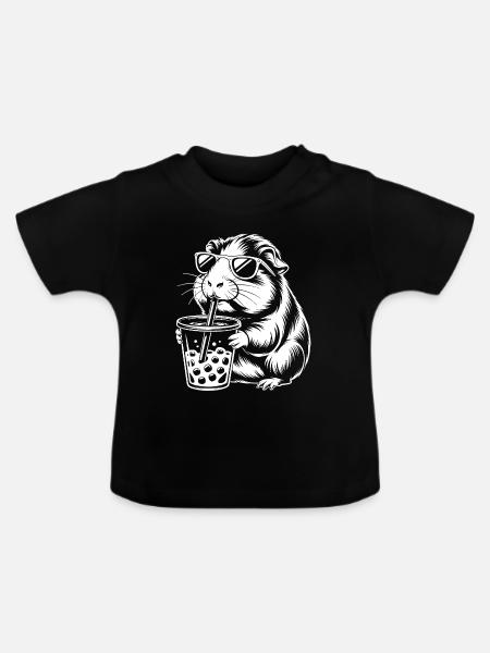 Meerschweinchen mit Sonnenbrille - Baby Bio-T-Shirt mit Rundhals - Schwarz