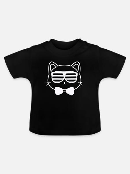 Sonnenkatze mit Fliege - Baby Bio-T-Shirt mit Rundhals - Schwarz