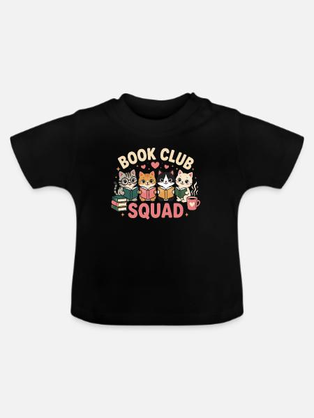 Buchclub Katzen Squad - Baby Bio-T-Shirt mit Rundhals - Schwarz