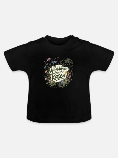 Wildblumen statt Rasen - Baby Bio-T-Shirt mit Rundhals - Schwarz