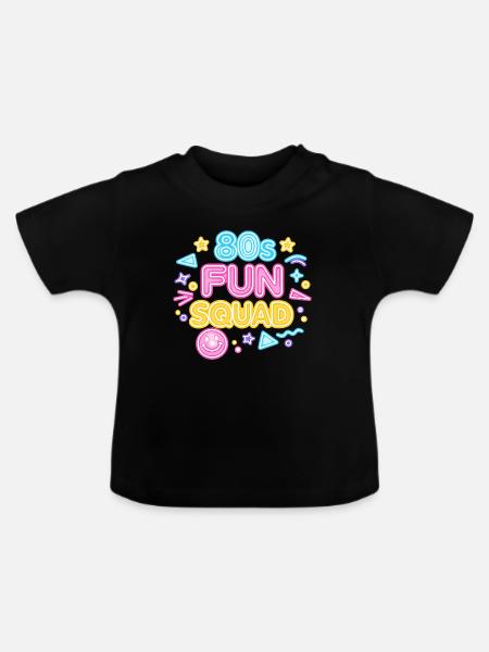 80er Fun Squad Neon Glow - Baby Bio-T-Shirt mit Rundhals - Schwarz