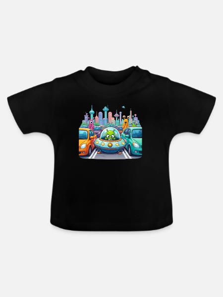 Aliens im Stadtverkehr - Baby Bio-T-Shirt mit Rundhals - Schwarz