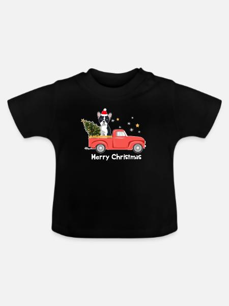 Frenchie Xmas Truck – Frohe Weihnachten - Baby Bio-T-Shirt mit Rundhals - Schwarz