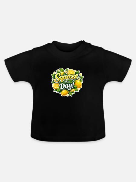 Squeeze the Day Zitronen Design - Baby Bio-T-Shirt mit Rundhals - Schwarz