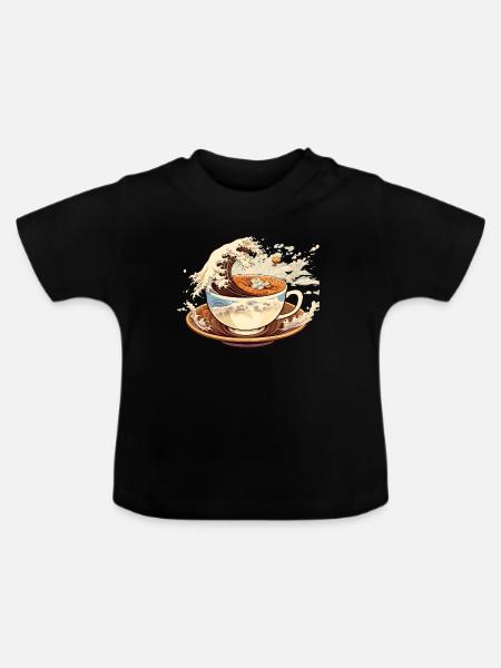 Die große Welle des Kaffees  - Baby Bio-T-Shirt mit Rundhals - Schwarz