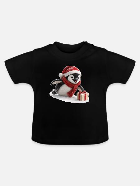 Weihnachts Pinguin - Baby Bio-T-Shirt mit Rundhals - Schwarz