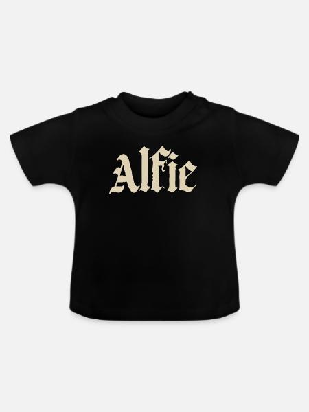 Alfie in Gothic Serif - Baby Bio-T-Shirt mit Rundhals - Schwarz