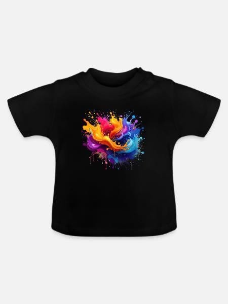 Farbexplosion Spritzer - Baby Bio-T-Shirt mit Rundhals - Schwarz