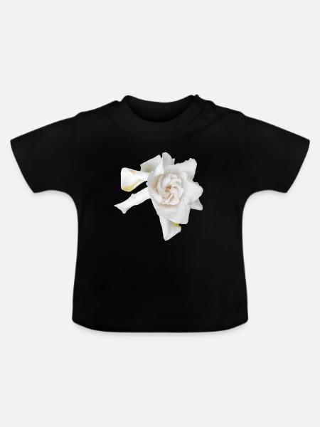 Dewy_White_Gardenia_Macro_Flower_Wall_Art - Baby Bio-T-Shirt mit Rundhals - Schwarz