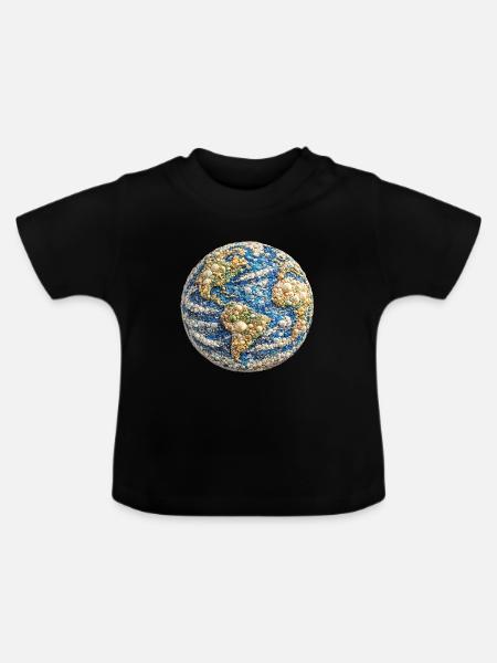 Muschel-Mosaik-Erdkugel - Baby Bio-T-Shirt mit Rundhals - Schwarz