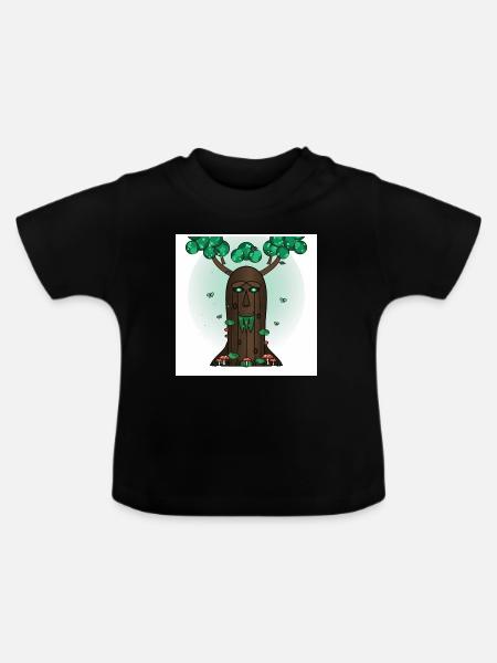 Waldgeist Baumgesicht - Baby Bio-T-Shirt mit Rundhals - Schwarz