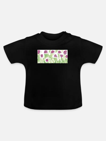 Das Leben ist eine Blumenwiese - Baby Bio-T-Shirt mit Rundhals - Schwarz