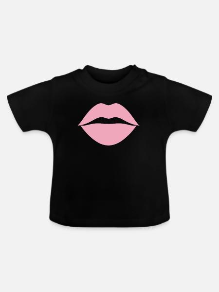 Rosa Lippen - Baby Bio-T-Shirt mit Rundhals - Schwarz