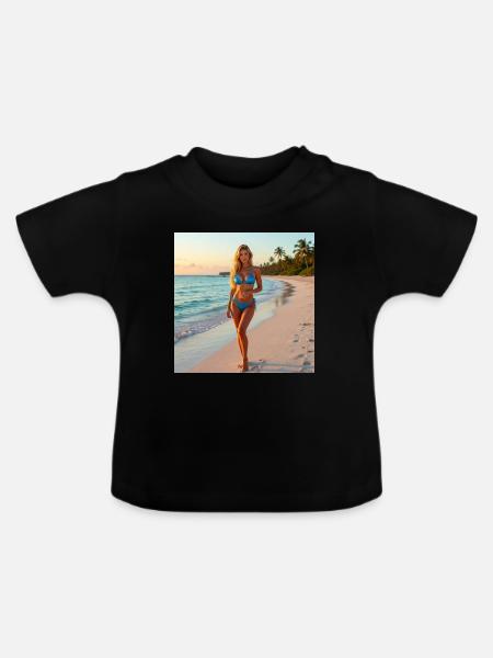 Blauer Bikini am Tropenstrand - Baby Bio-T-Shirt mit Rundhals - Schwarz
