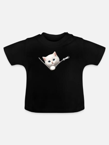 Süßes Kätzchen Reißverschluss Katze - Baby Bio-T-Shirt mit Rundhals - Schwarz