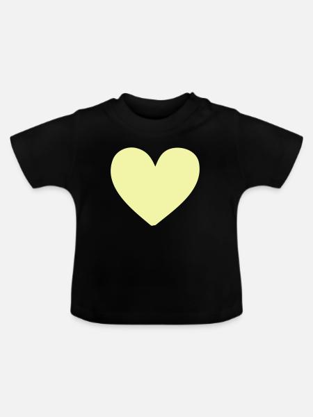 Pastellherz Gelb Kleidungsdruck - Baby Bio-T-Shirt mit Rundhals - Schwarz
