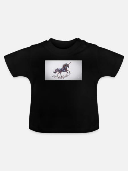 Glitzerndes Einhorn-Mosaik - Baby Bio-T-Shirt mit Rundhals - Schwarz