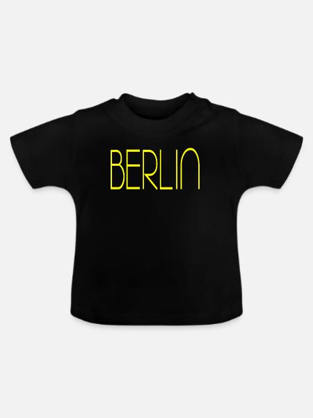 Berlin gelbe Schrift - Baby Bio-T-Shirt mit Rundhals - Schwarz