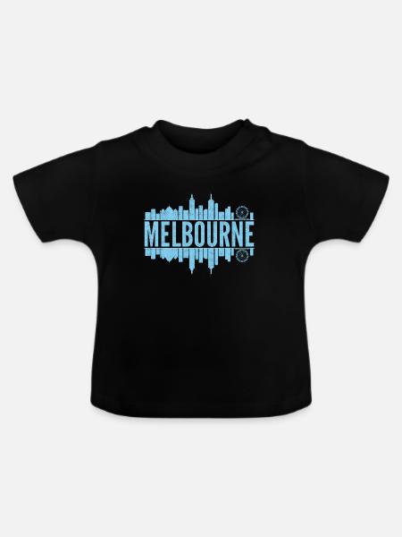 Melbourne Skyline Hellblau - Baby Bio-T-Shirt mit Rundhals - Schwarz