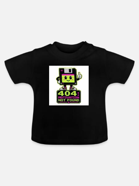 Retro 404 Motivation Nicht Gefunden - Baby Bio-T-Shirt mit Rundhals - Schwarz