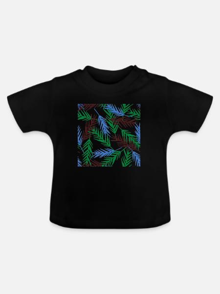 Farbige Blattzweige Muster - Baby Bio-T-Shirt mit Rundhals - Schwarz