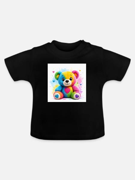Regenbogenherz Plüschbär - Baby Bio-T-Shirt mit Rundhals - Schwarz