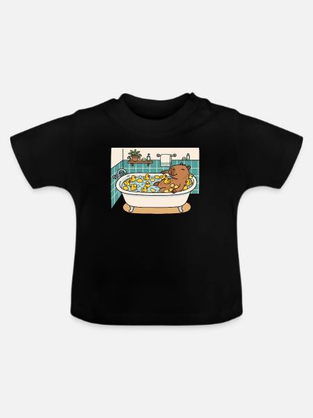 Capybara-Schaumbad mit Quietscheenten und Yuzu - Baby Bio-T-Shirt mit Rundhals - Schwarz