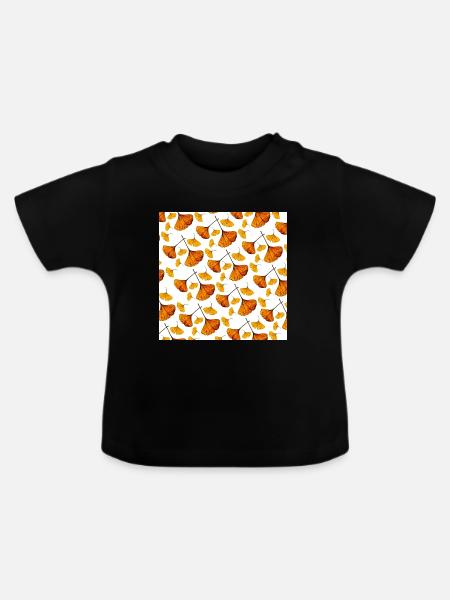Ginkgo Blätter, herbstmuster - Baby Bio-T-Shirt mit Rundhals - Schwarz